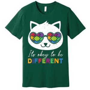 Autism Awareness Cat Warrior It's Ok To Be Different Premium T-Shirt