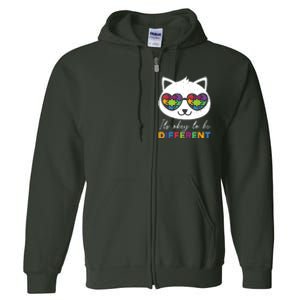 Autism Awareness Cat Warrior It's Ok To Be Different Full Zip Hoodie