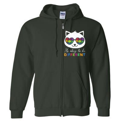 Autism Awareness Cat Warrior It's Ok To Be Different Full Zip Hoodie