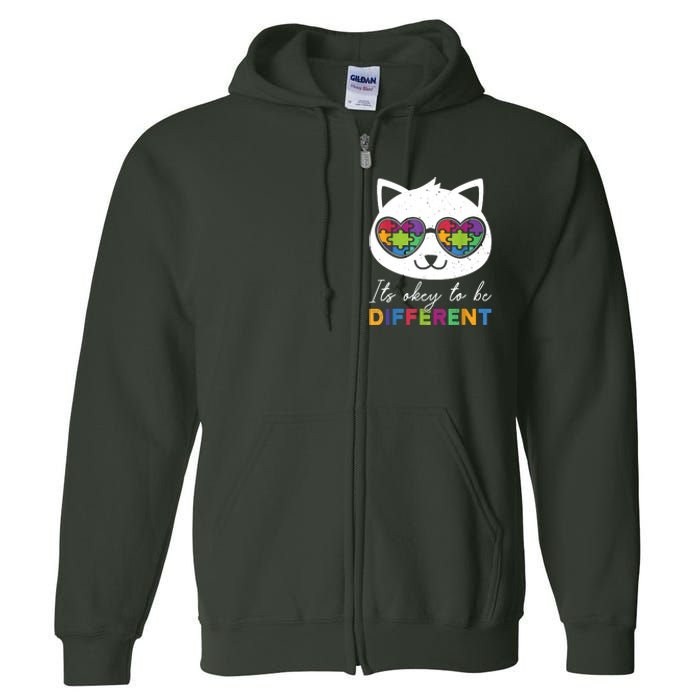 Autism Awareness Cat Warrior It's Ok To Be Different Full Zip Hoodie