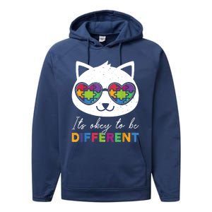 Autism Awareness Cat Warrior It's Ok To Be Different Performance Fleece Hoodie