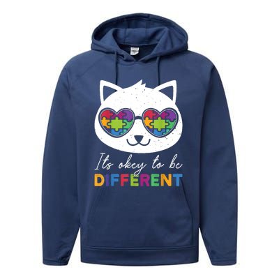 Autism Awareness Cat Warrior It's Ok To Be Different Performance Fleece Hoodie