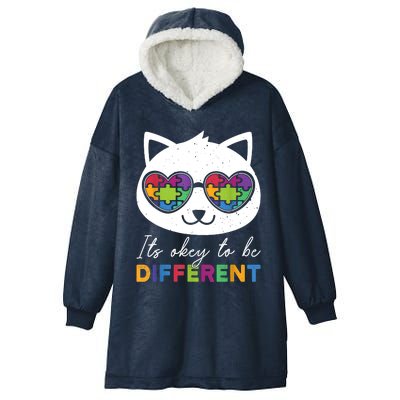 Autism Awareness Cat Warrior It's Ok To Be Different Hooded Wearable Blanket