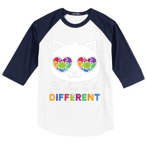 Autism Awareness Cat Warrior It's Ok To Be Different Baseball Sleeve Shirt