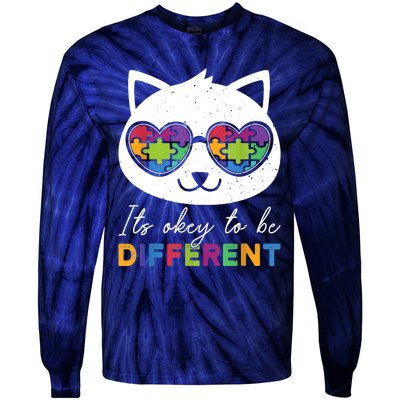 Autism Awareness Cat Warrior It's Ok To Be Different Tie-Dye Long Sleeve Shirt