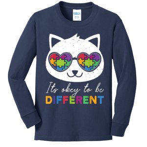 Autism Awareness Cat Warrior It's Ok To Be Different Kids Long Sleeve Shirt