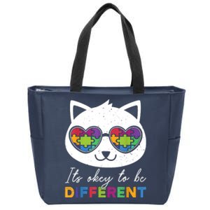 Autism Awareness Cat Warrior It's Ok To Be Different Zip Tote Bag