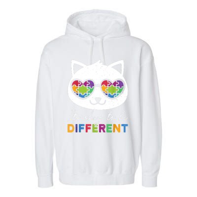 Autism Awareness Cat Warrior It's Ok To Be Different Garment-Dyed Fleece Hoodie