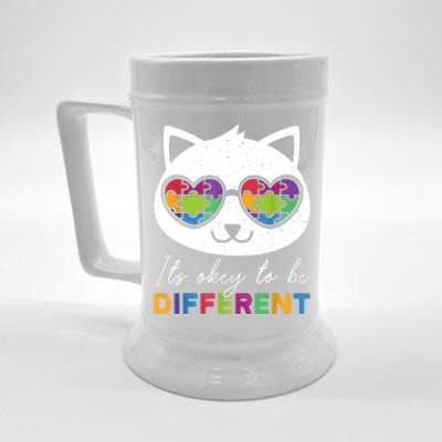 Autism Awareness Cat Warrior It's Ok To Be Different Beer Stein