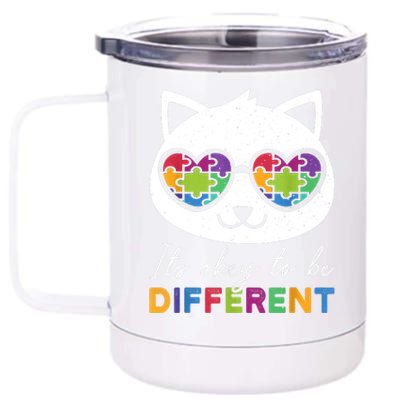 Autism Awareness Cat Warrior It's Ok To Be Different 12 oz Stainless Steel Tumbler Cup