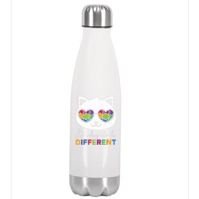 Autism Awareness Cat Warrior It's Ok To Be Different Stainless Steel Insulated Water Bottle