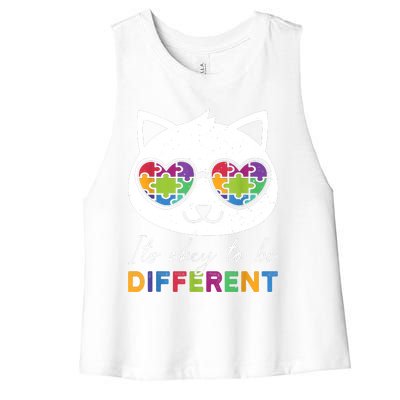 Autism Awareness Cat Warrior It's Ok To Be Different Women's Racerback Cropped Tank