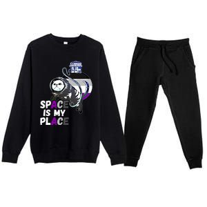 Asexual Astronaut Cat Retro Space Is My Place Ace Asexuality Gift Premium Crewneck Sweatsuit Set