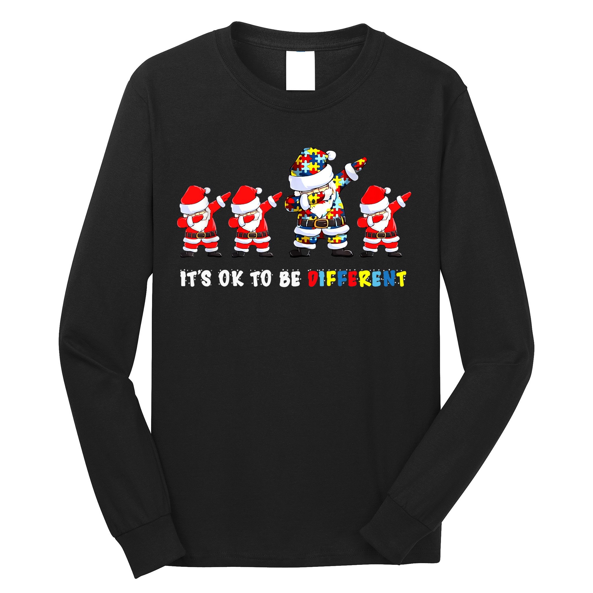 Autism Awareness Christmas It's Ok To Be Different Santa Long Sleeve Shirt