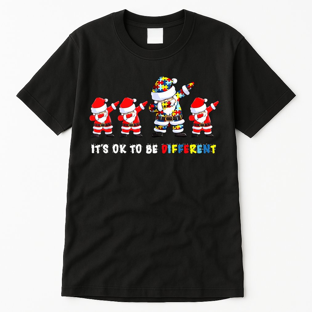 Autism Awareness Christmas It's Ok To Be Different Santa Tall T-Shirt