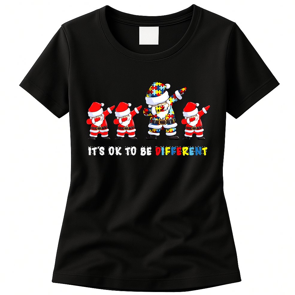 Autism Awareness Christmas It's Ok To Be Different Santa Womens T-Shirt