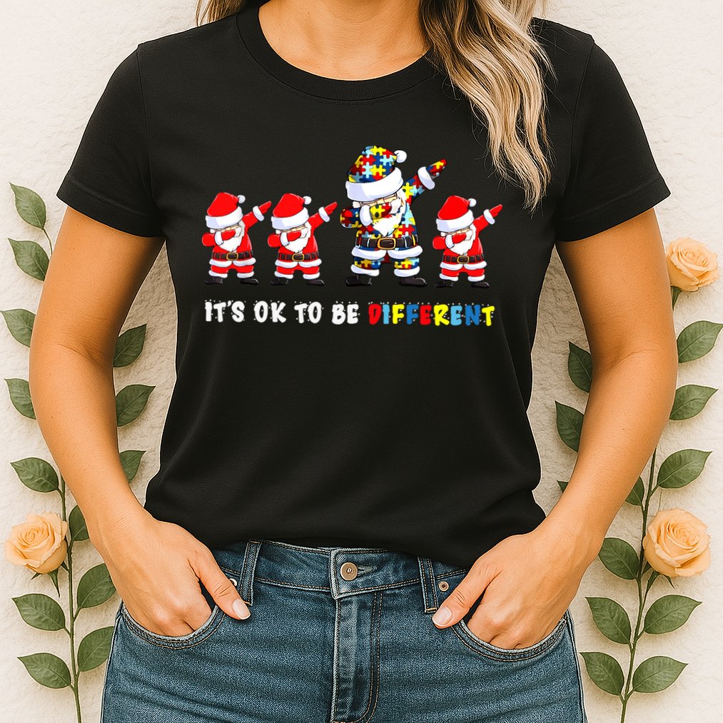 Autism Awareness Christmas It's Ok To Be Different Santa Womens T-Shirt