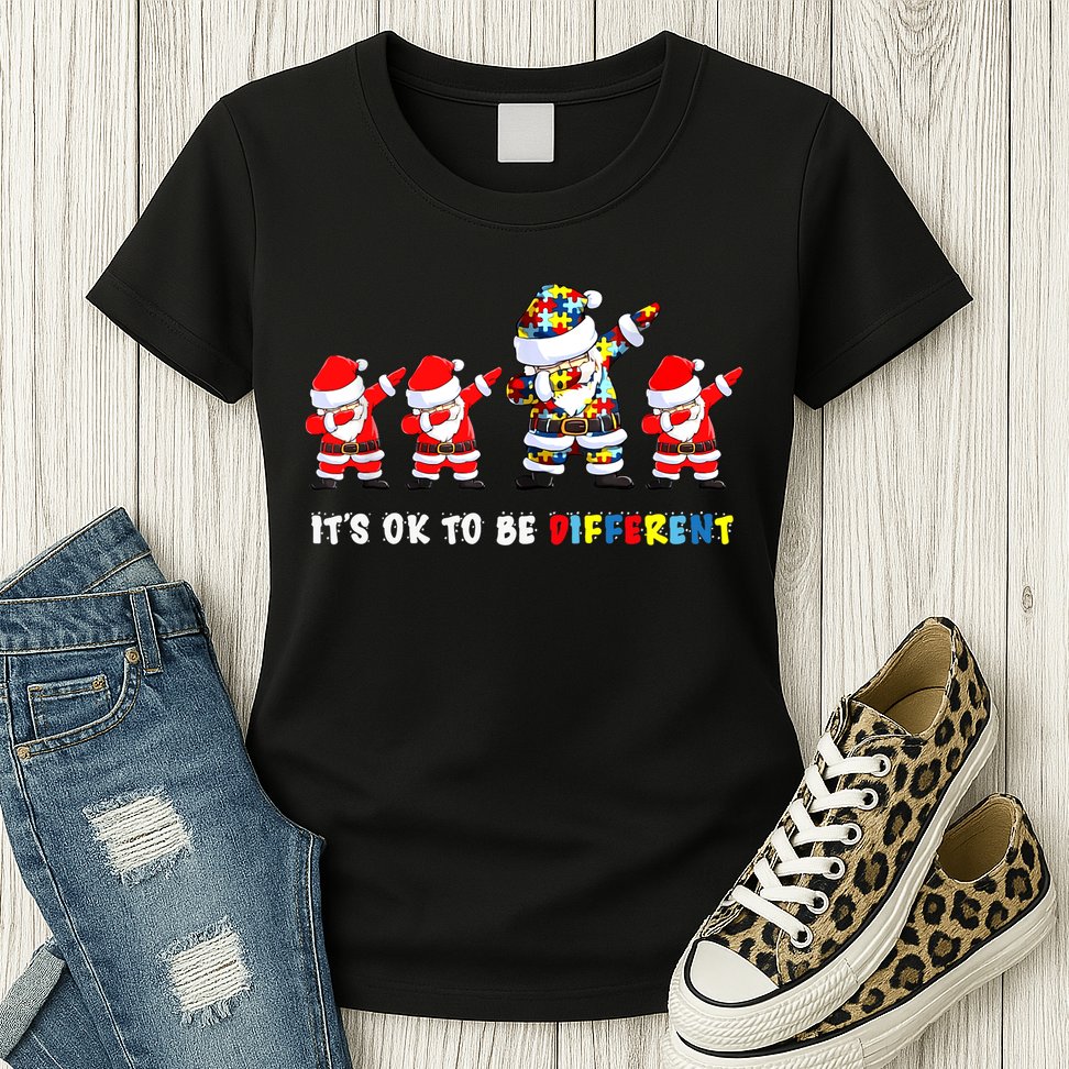 Autism Awareness Christmas It's Ok To Be Different Santa Womens T-Shirt