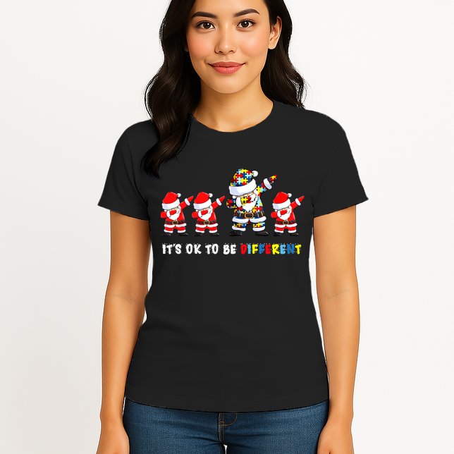 Autism Awareness Christmas It's Ok To Be Different Santa Womens T-Shirt