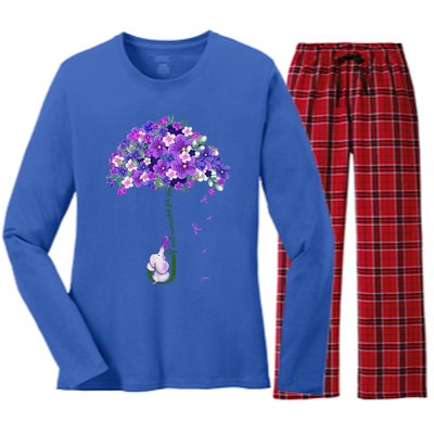 Alzheimer Awareness Cute Elephant I Will Remember For You Women's Long Sleeve Flannel Pajama Set 