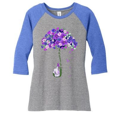 Alzheimer Awareness Cute Elephant I Will Remember For You Women's Tri-Blend 3/4-Sleeve Raglan Shirt