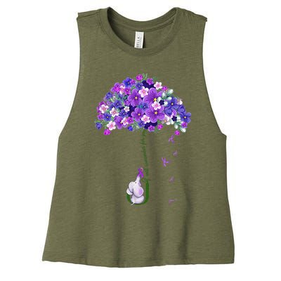 Alzheimer Awareness Cute Elephant I Will Remember For You Women's Racerback Cropped Tank