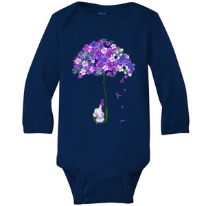 Alzheimer Awareness Cute Elephant I Will Remember For You Baby Long Sleeve Bodysuit