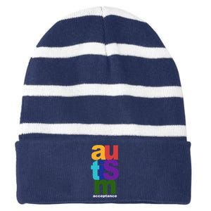 Autism Acceptance Colorful Striped Beanie with Solid Band