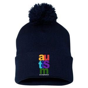 Autism Acceptance Colorful Pom Pom 12in Knit Beanie