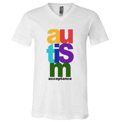 Autism Acceptance Colorful V-Neck T-Shirt