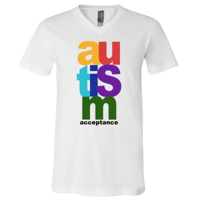 Autism Acceptance Colorful V-Neck T-Shirt