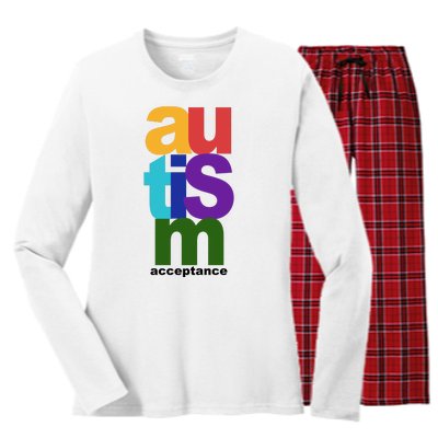 Autism Acceptance Colorful Women's Long Sleeve Flannel Pajama Set 