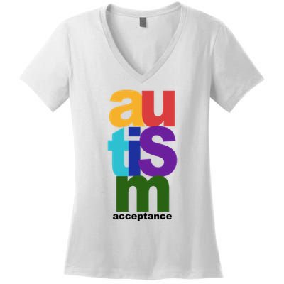 Autism Acceptance Colorful Women's V-Neck T-Shirt