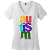 Autism Acceptance Colorful Women's V-Neck T-Shirt