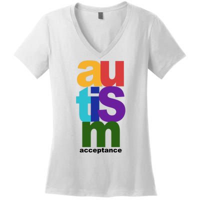 Autism Acceptance Colorful Women's V-Neck T-Shirt