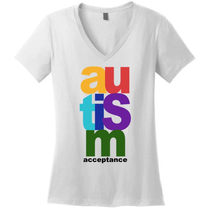Autism Acceptance Colorful Women's V-Neck T-Shirt