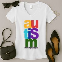 Autism Acceptance Colorful Women's V-Neck T-Shirt