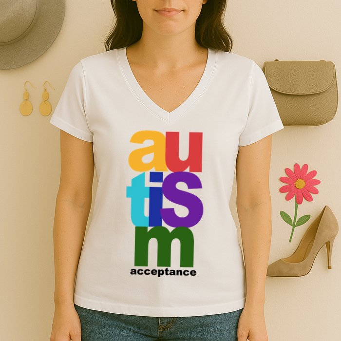 Autism Acceptance Colorful Women's V-Neck T-Shirt