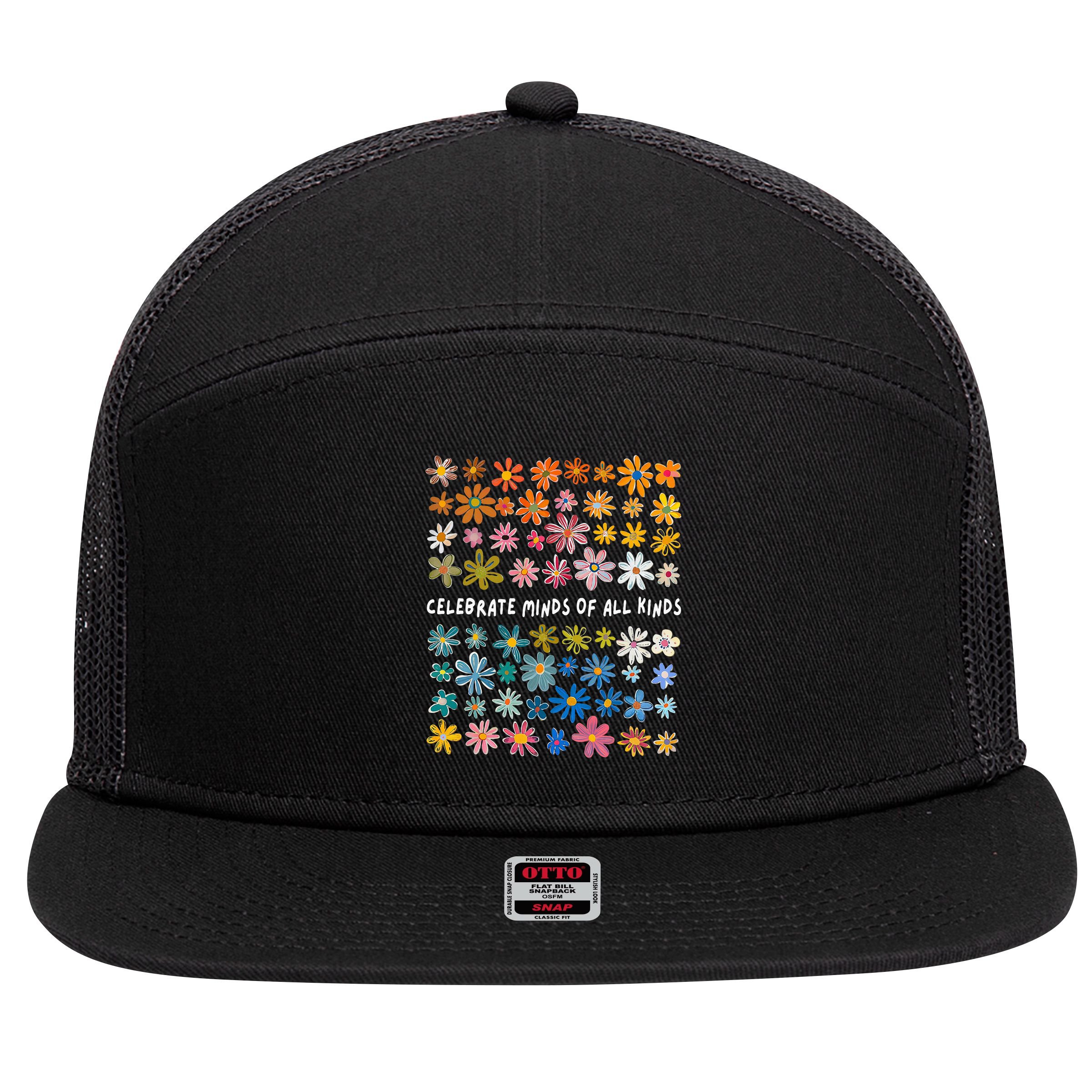 Autism Awareness Celebrate Minds Of All Kinds Wildflower 7 Panel Mesh Trucker Snapback Hat