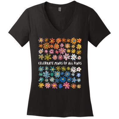 Autism Awareness Celebrate Minds Of All Kinds Wildflower Women's V-Neck T-Shirt