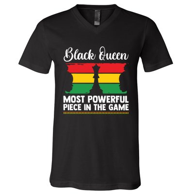 African American Chess Black Queen The Most Powerful Piece In The Game V-Neck T-Shirt