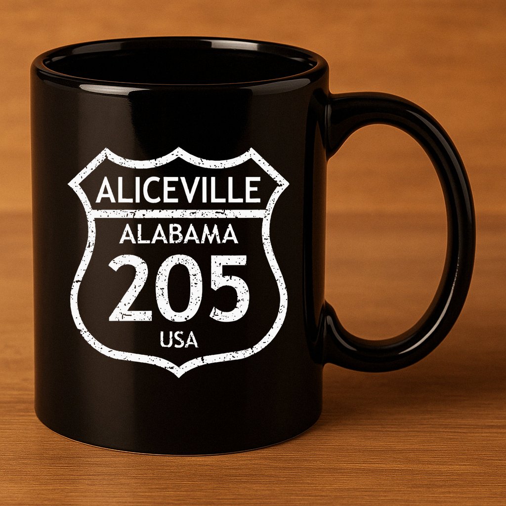 Alabama Area Code 205 Aliceville Al Home State 11oz C Handle Ceramic Mug
