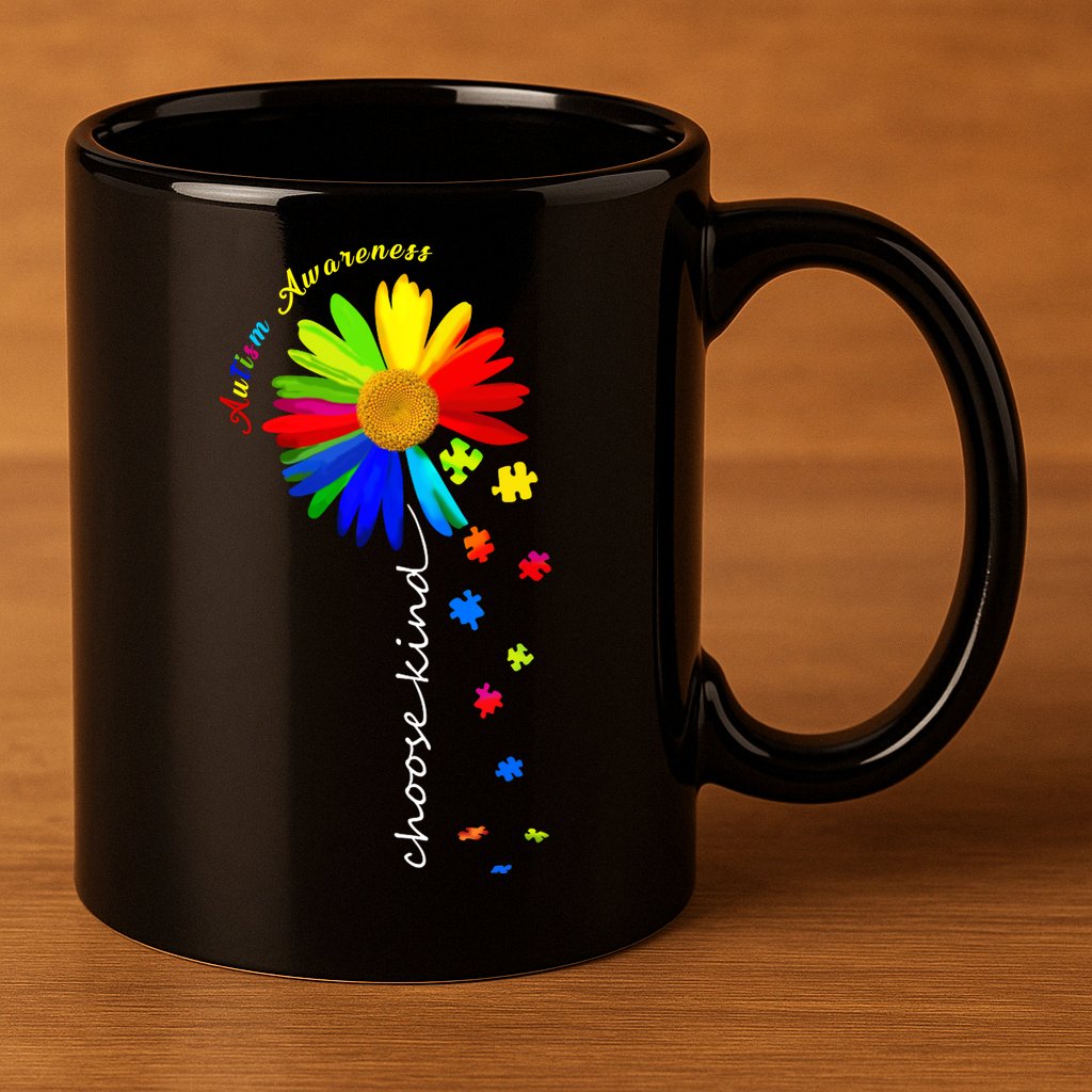 Autism Awareness Choose Kind Sunflower Puzzle 11oz C Handle Ceramic Mug