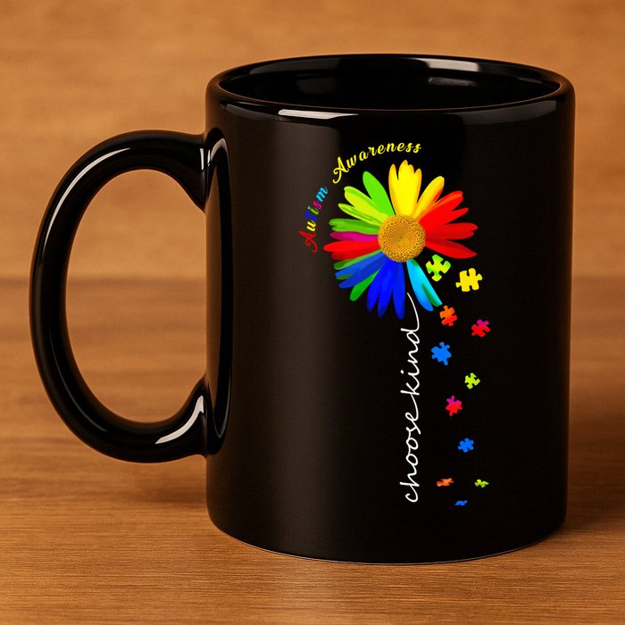 Autism Awareness Choose Kind Sunflower Puzzle 11oz C Handle Ceramic Mug