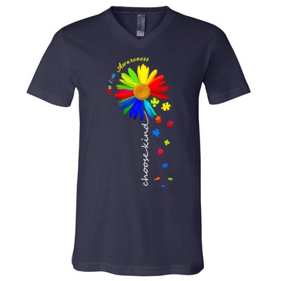 Autism Awareness Choose Kind Sunflower Puzzle V-Neck T-Shirt