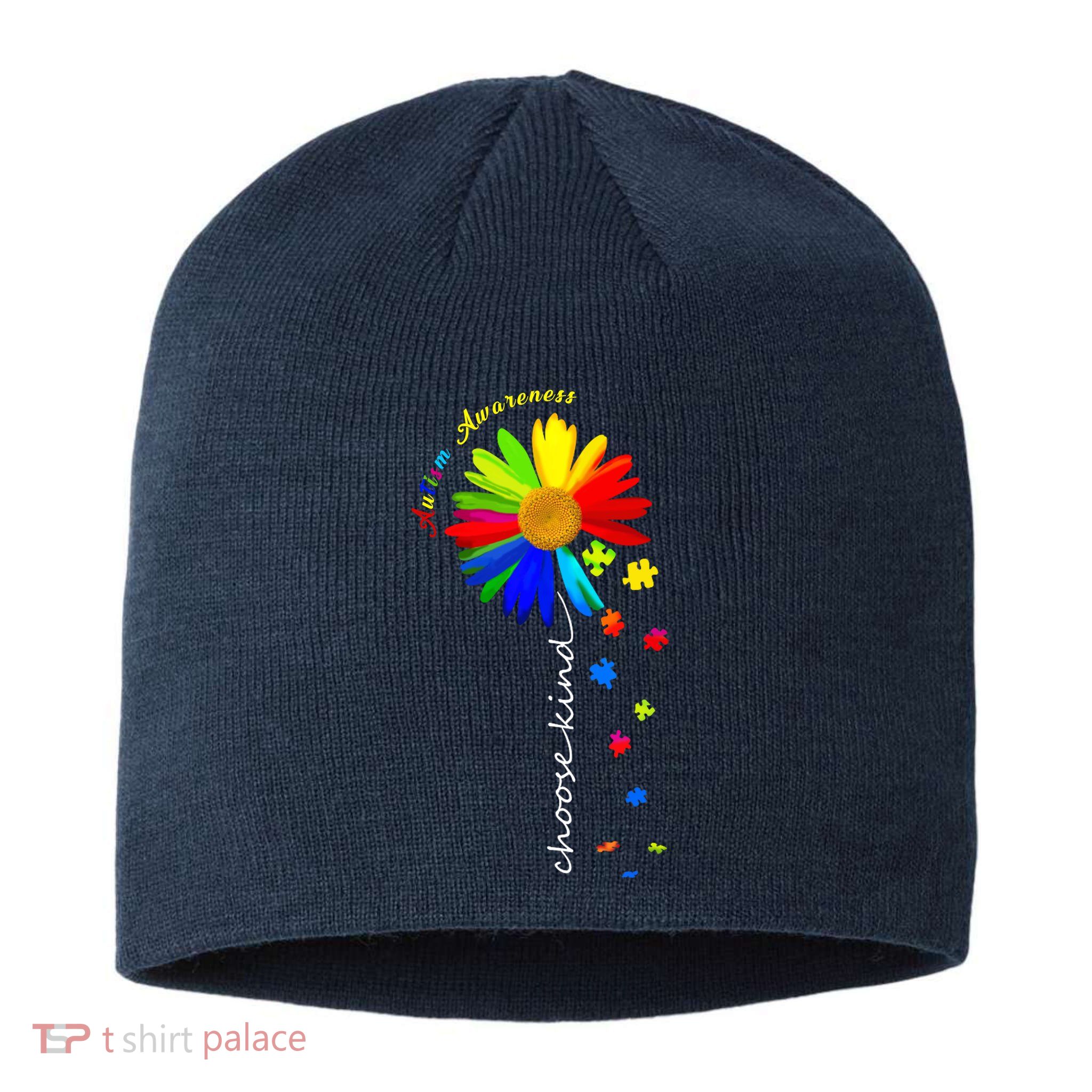 Autism Awareness Choose Kind Sunflower Puzzle Sustainable Beanie