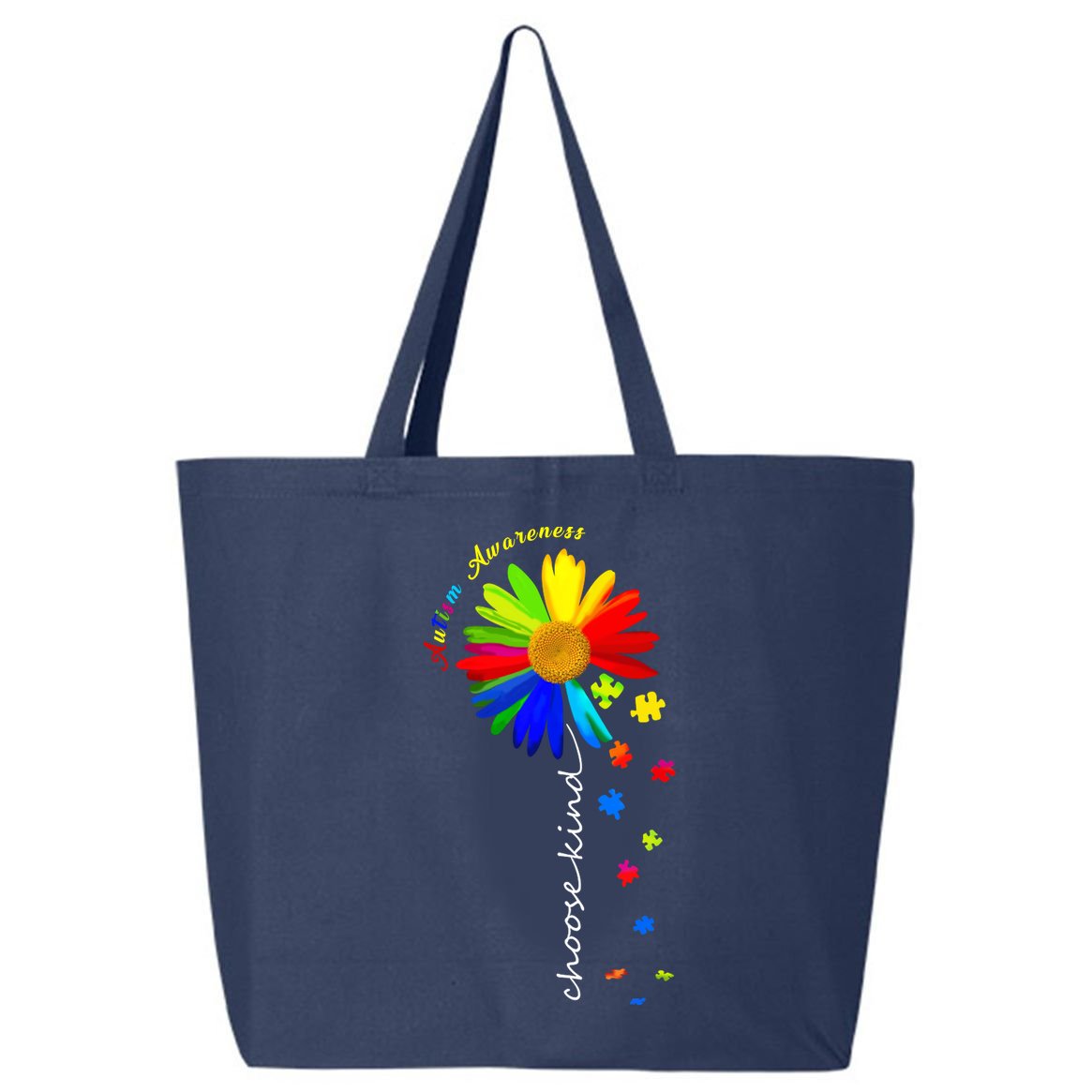 Autism Awareness Choose Kind Sunflower Puzzle 25L Jumbo Tote
