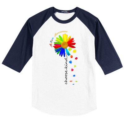 Autism Awareness Choose Kind Sunflower Puzzle Baseball Sleeve Shirt