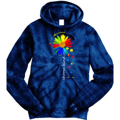 Autism Awareness Choose Kind Sunflower Puzzle Tie Dye Hoodie