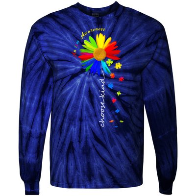 Autism Awareness Choose Kind Sunflower Puzzle Tie-Dye Long Sleeve Shirt